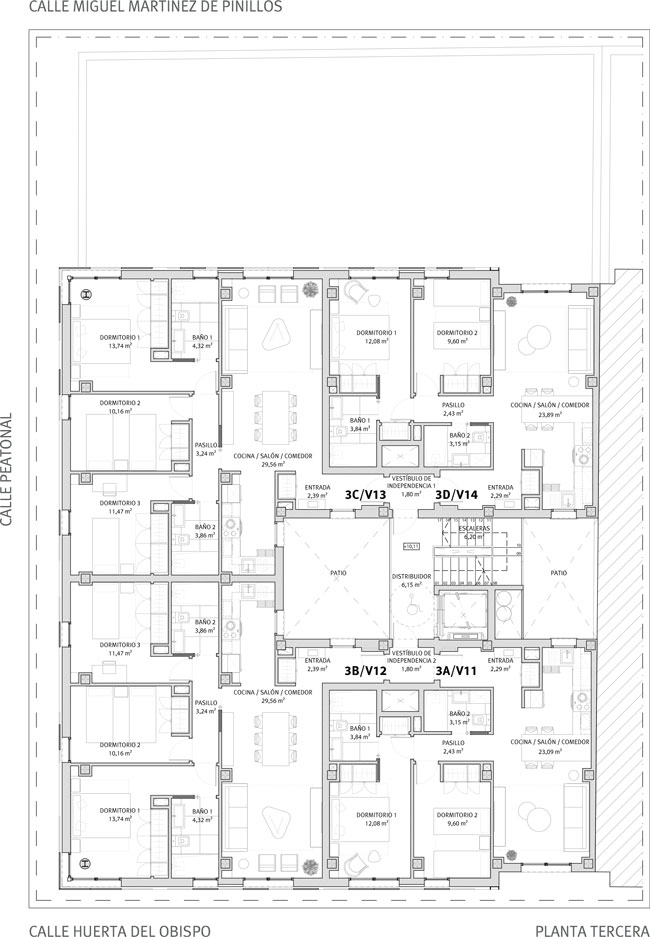 Planta Tercera Huerta del Obispo 9-11-13. Viviendas en régimen de cooperativa. Información y Venta: 626 842 176